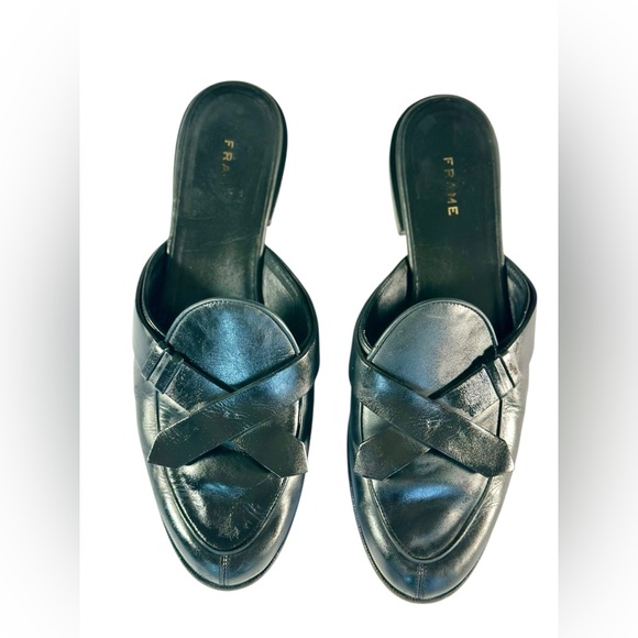 Frame Denim Le Willoughby Black Leather Slide/ Mules US 7.5 - Picture 2 of 15